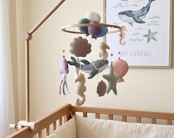 Filz Wal Baby Mobile, Meeresbewohner Kinderzimmer, Neutral Dusche Geschenk, Küsten