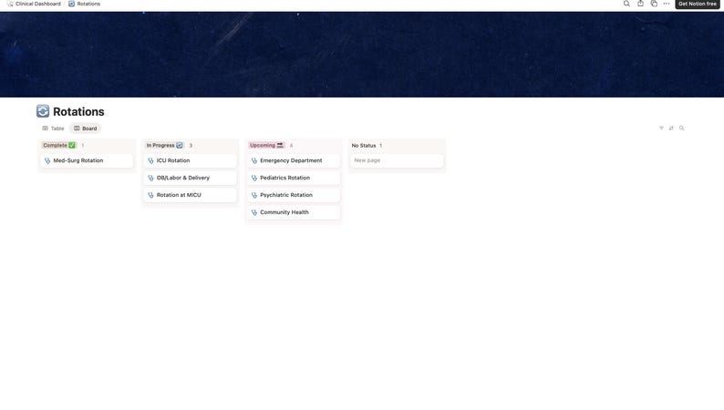 Nurses Wing Rotation Tracker Example Notion Clinical Dashboard for Student Nurses | Rotation Tracker ...