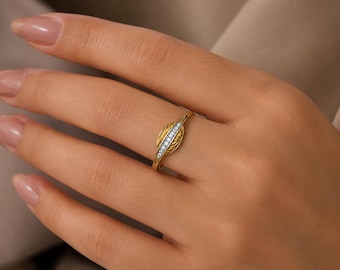 Gold Nail Diamond Ring, Modern Open Band, Dainty Everyday Jewelry