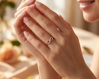 Gold Diamond Infinity Ring, Minimalist Promise Band, Stackable Everyday Jewelry