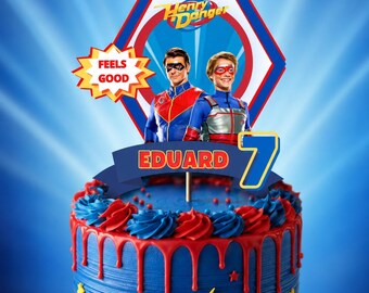 Henry Danger Tortenaufsatz, Geburtstagstortendekoration, Kinderparty-Aufsatz, druckbarer digitaler Tortenaufsatz, bearbeitbare Leinwandvorlage
