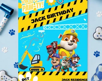 Geburtstagseinladung „Rubble“, bearbeitbare Paw Patrol-Vorlage, Canva-Einladung, Kinderparty-Einladung, Sofort-Download