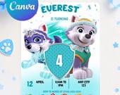 4th Birthday Invitation, Paw Patrol invite,Everest, Editable Canva Template, Canva Invite for girls, Kids Party Invitation, Instant Download