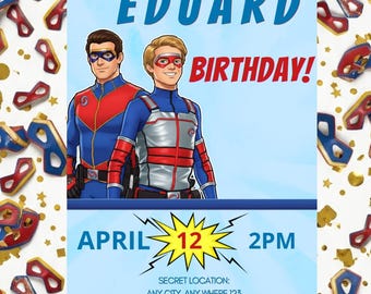 Henry Danger Geburtstagseinladungsvorlage, bearbeitbare Superhelden-Partyeinladung, Canva-Sofortdownload