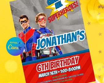 Henry Danger Birthday Invitation Template Editable Superhero Party Invite Canva Instant Download
