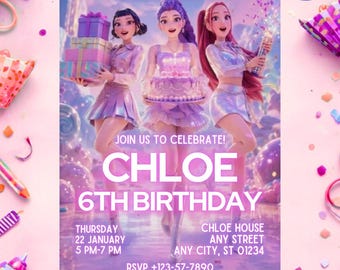 Kpop Demon Hunters 6th Birthday Invitation Template Editable Neon Anime Party Invite Canva Instant Download