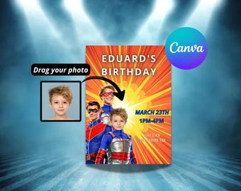 Henry Danger Geburtstagseinladung – Individuelle Vorlage mit bearbeitbarem Gesicht – Superhelden-Partyeinladung – Canva-Sofortdownload