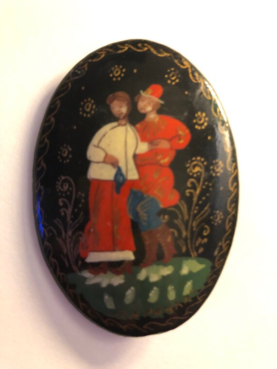 Hand-painted Black Lacquer Russian Brooch/ Pin / s