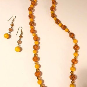 Murano glass Venetian Art Glass Orange-Gold Round Beaded Necklace-  Handmade 24KG Foil Beads-Glass Beaded Necklace-earrings-Italian handmade