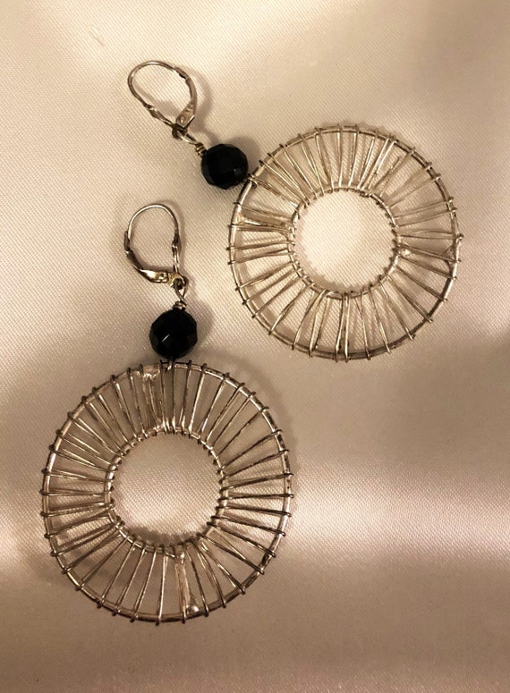 Vintage Sterling Silver Hoop Dangle Earrings