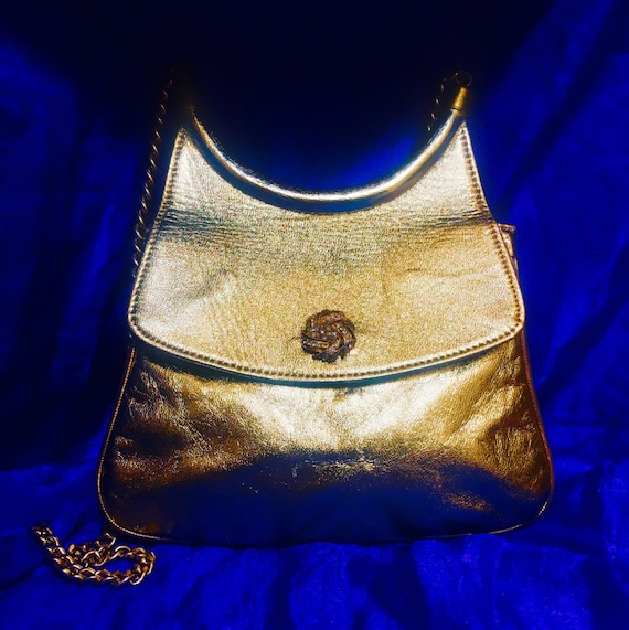 Gold Lame cocktail purse/evening bag with gold me… - image 1