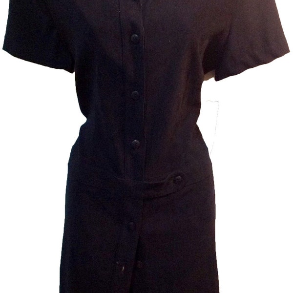 Faux Black Suede Vintage Dead Lot New Size Women's 12 Buttoned up Short Sleeve Shirt Dress Military Safari Infulenced 1980's R&K Originals