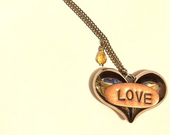 Large Heart Love Large Pendant Necklace on Silver Chain