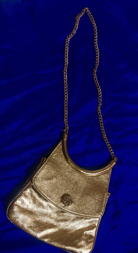 Gold Lame cocktail purse/evening bag with gold me… - image 2