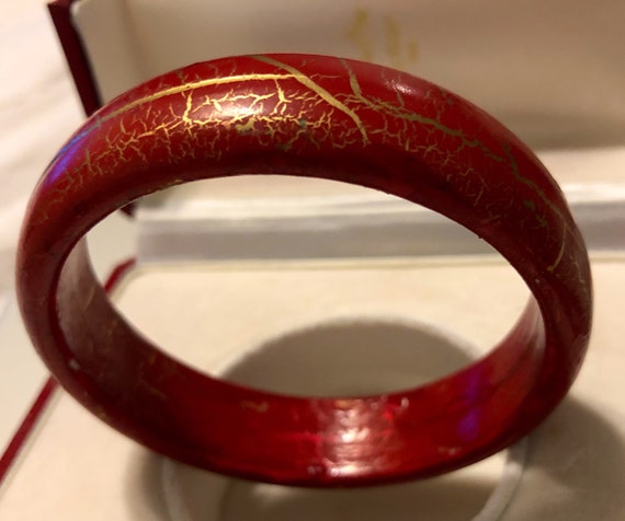 Red Leather Bangle Bracelet with Gold Lame accent… - image 3