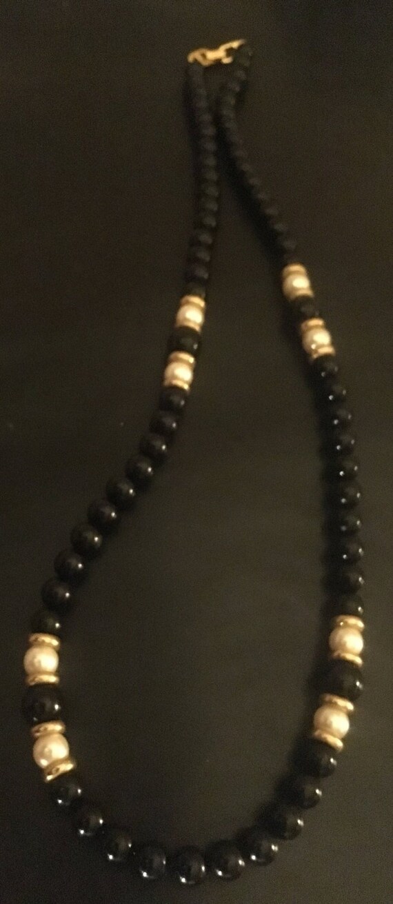 Black & Gold Napier Beaded Necklace ; Black Beaded