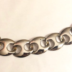 Large Art Deco Gold Linking Oval large Links Bracelet Fold Over Clasp- Classic- Vintage 7.5&quot;