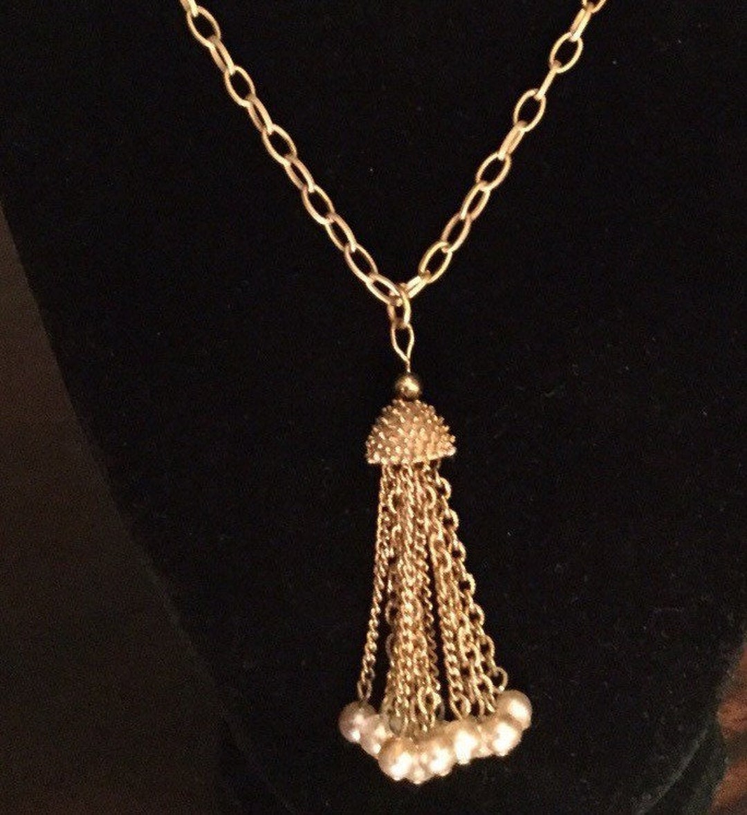 Gold Tassel/ Pendant Necklace With Peals on Medium Chain Etsy