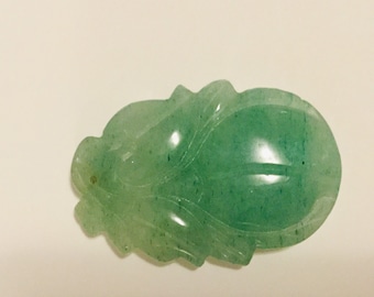Colgante chino de flor de loto tallada en jadeíta verde manzana claro - Vintage - Semitranslúcido