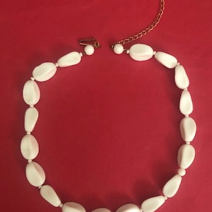 Art Deco White Milk Glass -Choker Necklace- vintage Adjustable- wedding