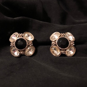 Rhinestone black & clear crystal gold square stud earrings
