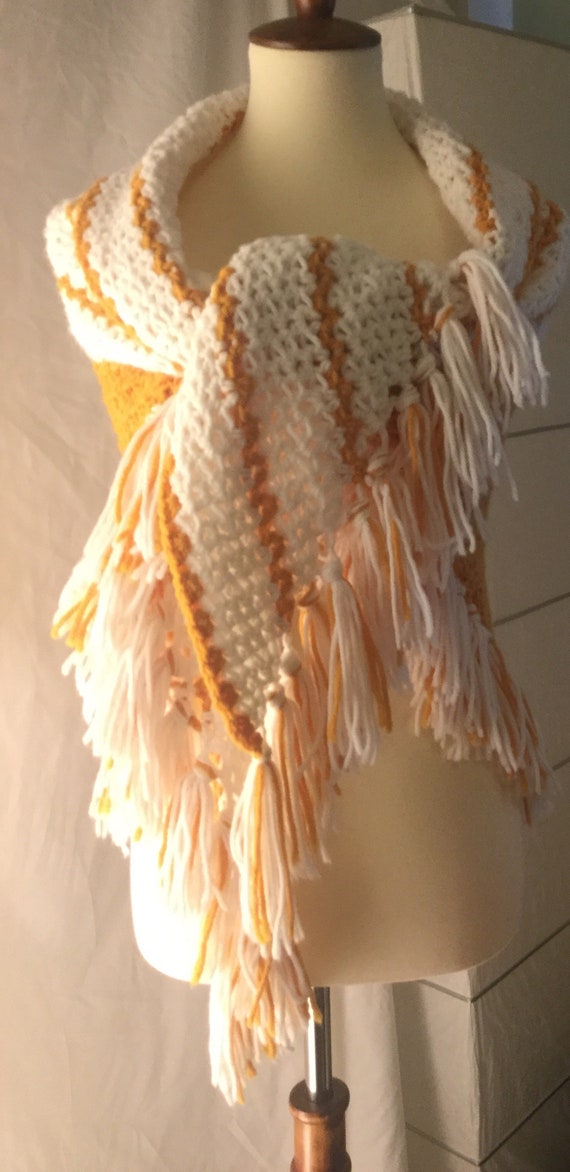 Crocheted Shawl -Bohemian Vintage 1970's -Handmade