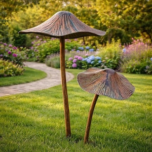 Rostige Pilz-Gartenstecker aus Metall – Vintage-Pilzdeko für den Außenbereich, rustikale Rasendekoration für Garten und Hof