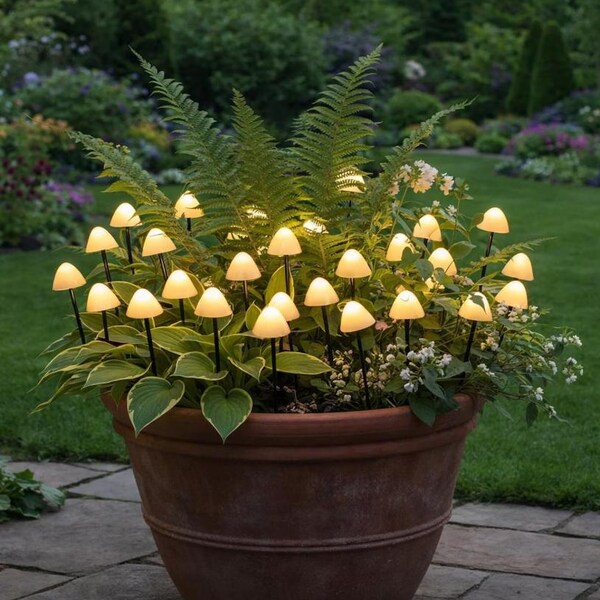 Solar Mushroom Garden Lights, Set of 10 Fairy Outdoor Stake Lights, Waterproof Lawn Decor