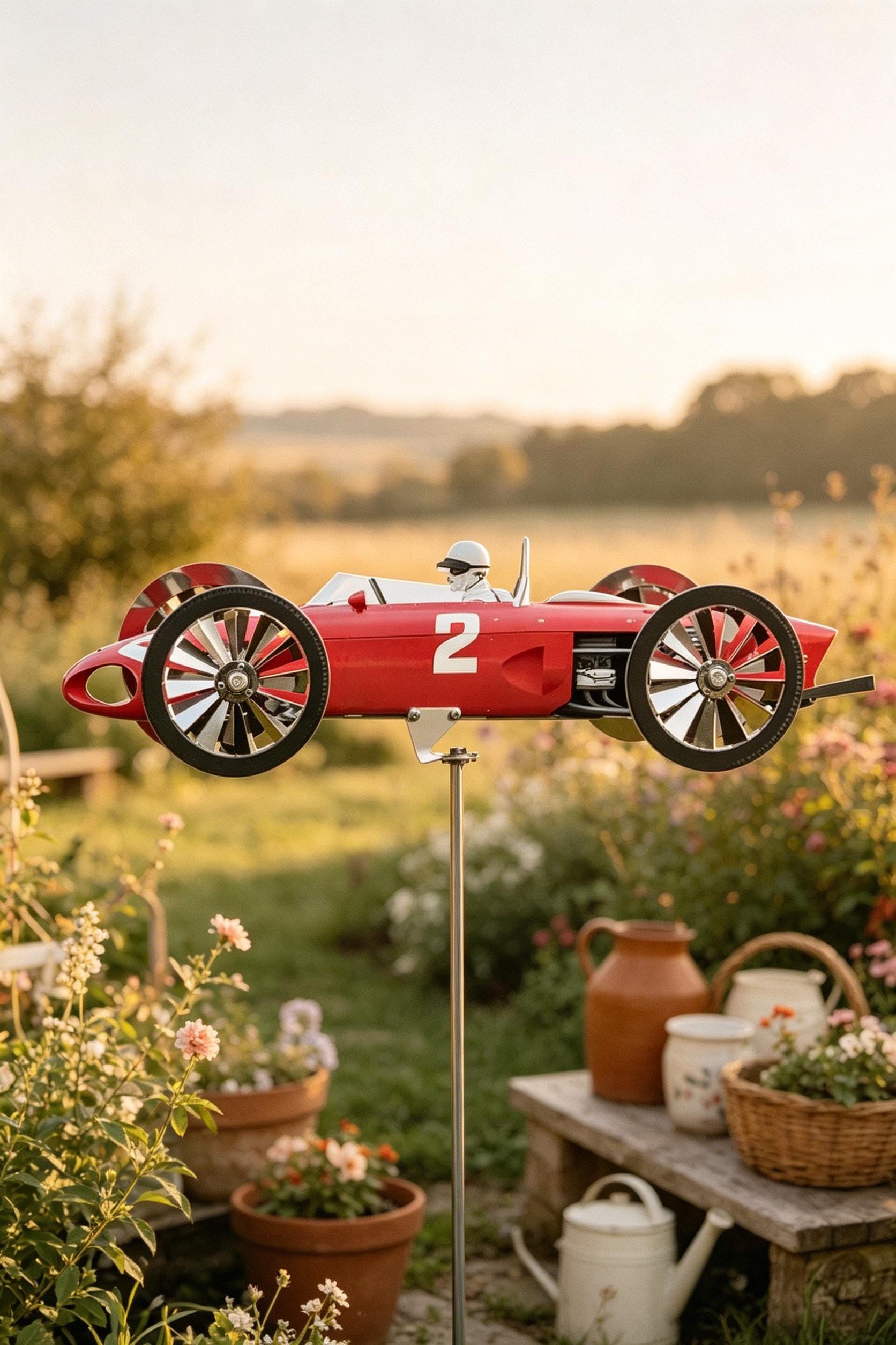 Vintage Racing Car Wind Spinner, Metal Garden Stake, Outdoor Lawn Decor ...