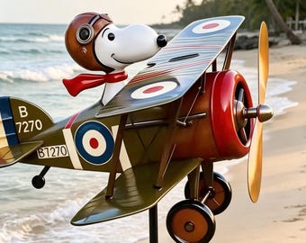 Dwupłatowy wiatraczek Snoopy Flying Ace, fantazyjna metalowa dekoracja ogrodowa, ozdoba na trawnik