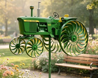 Wiatraczek John Deere 4020, dekoracja ogrodu w stylu wiejskim, metalowa rzeźba wiatrowa, prezent do ogrodu w stylu wiejskim