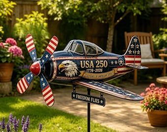 Eagle Fighter Plane Wind Spinner, 1776-2026 Patriotic Metal Wind Sculpture, Freedom Flies Yard Decor