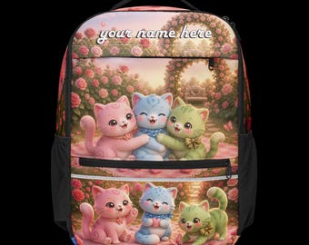 Personalized Cat Backpack, Kitten School Bag, Rose Garden Print
