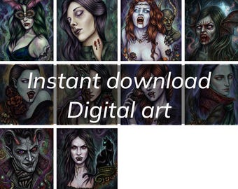 Gothic Vampire Clipart Bundle – Halloween Horror PNG Digital Art (Instant Download)