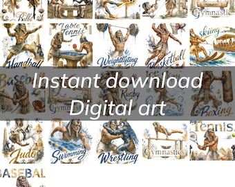 See Pharaohs in sports Field, Funny clipart for old Egyptians plat different modern sports