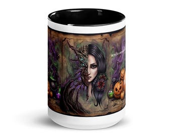 Personalized Gothic Witch Halloween Mug, Spooky Custom Name Ceramic Coffee Cup