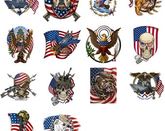 Patriotic Military Clipart Collection – Eagles, Bulldogs, Skulls (Digital Download)
