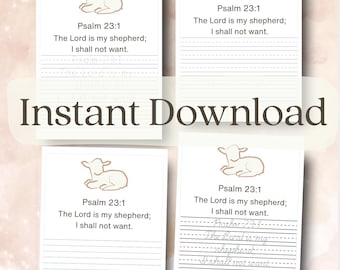 Psalm 23 Copywork Seiten Homeschool Bibelkurs Printable Anfänger Druck Handschrift Bibel Studie Schreibschrift ICB Elementare Freihand Schreiben