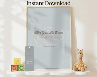 Bibel-Vers-Wand-Kunst und Lesezeichen-Bundle Digitaler Download Sprüche 3:24 Schrift-Druck