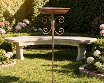 Pieu de bain d'oiseau en cuivre vintage : accent colibri, station d'eau de jardin