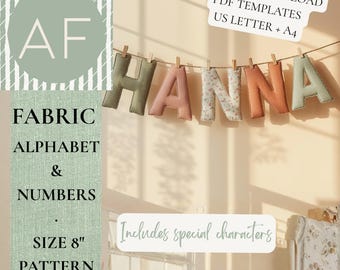 Fabric Alphabet Numbers Pattern, 8 Inch Banners, Wedding, Baby Shower Garland, Sewing Templates (Digital Download)