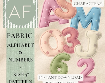 Fabric Alphabet and Numbers Pattern 3 Inch, Sewing Templates (Digital Download)