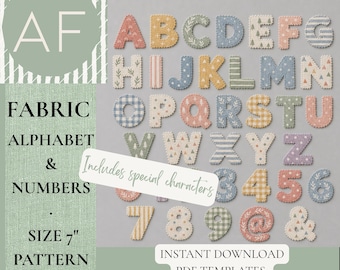 Fabric Alphabet and Numbers Pattern, 7 Inch Letters, Baby Shower Garland, Sewing Templates (Digital Download)