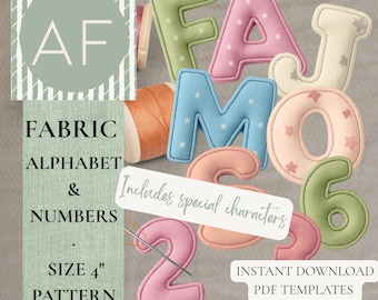 Fabric Alphabet and Numbers Pattern 4 Inch, Nursery garland decor, Sewing Templates (Digital Download)