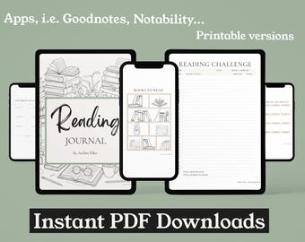 Minimalist Reading Journal | Book Tracker, Reading Challenge (PDF Download for printable and apps)
