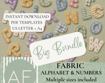 Fabric Alphabet Numbers Pattern Bundle (3, 4, 5, 6, 7 & 8 inches), Wedding banner Garland, Sewing Templates (Digital Download)