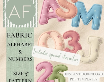 Fabric Alphabet and Numbers Pattern 5 Inch, Nursery garland decor, Sewing Templates (Digital Download)