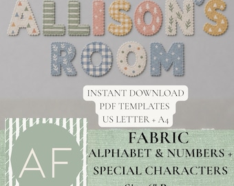 Fabric Alphabet and Numbers Pattern, 6 Inch Letters, Nursery Decor, Sewing Templates (Digital Download)