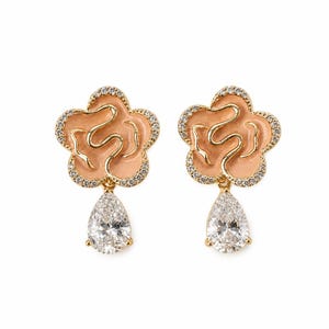 Flower Drop Earrings, 18K Gold Plated Steel Earrings, Crystal Floral Earrings, Elegant Dangle Earrings, Xuping Jewelry, Gift for Her