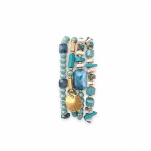 Blue Beaded Bracelet Set, Boho Stack Bracelets, Natural Stone Style, Layered Stretch Bracelet, Gift for Her